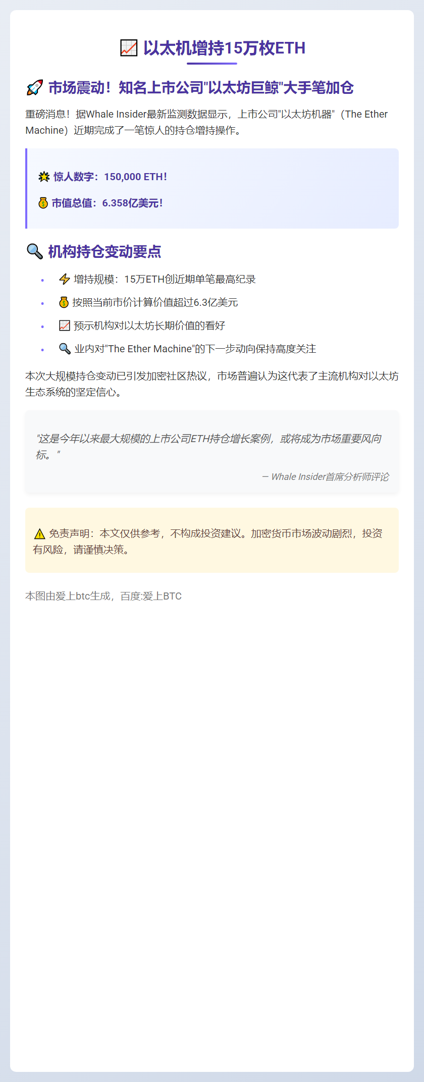 "以太机"增持15万枚ETH