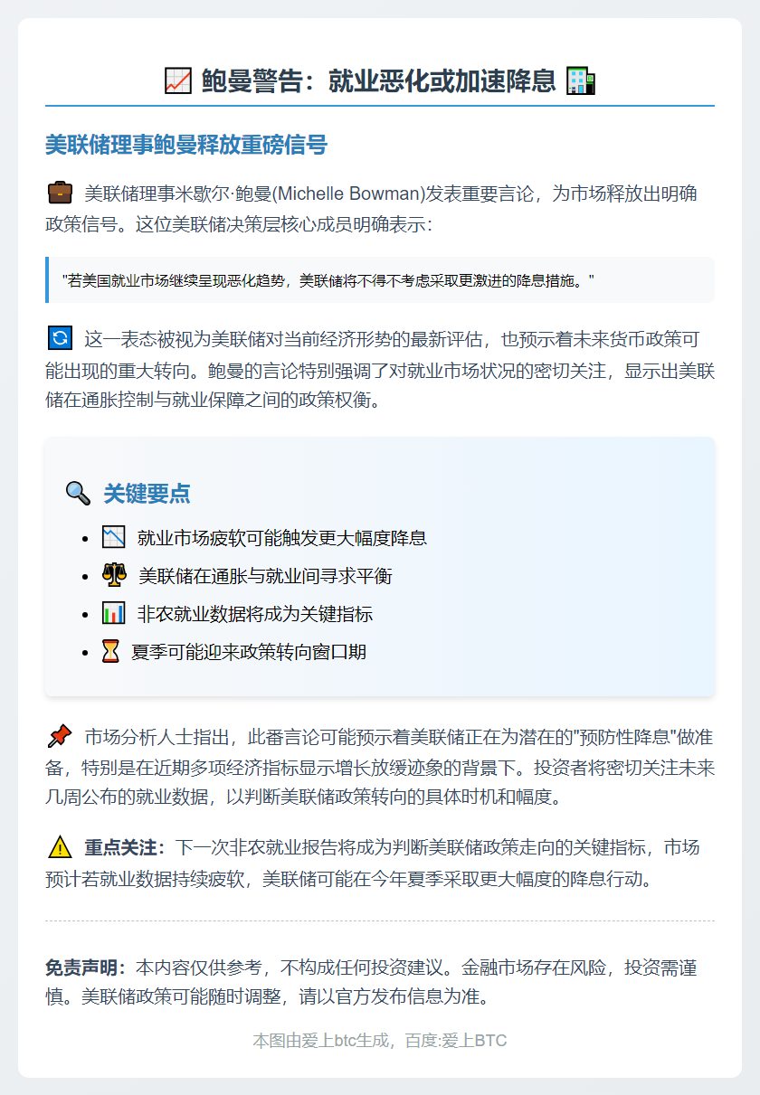 鲍曼警告：就业恶化或加速降息