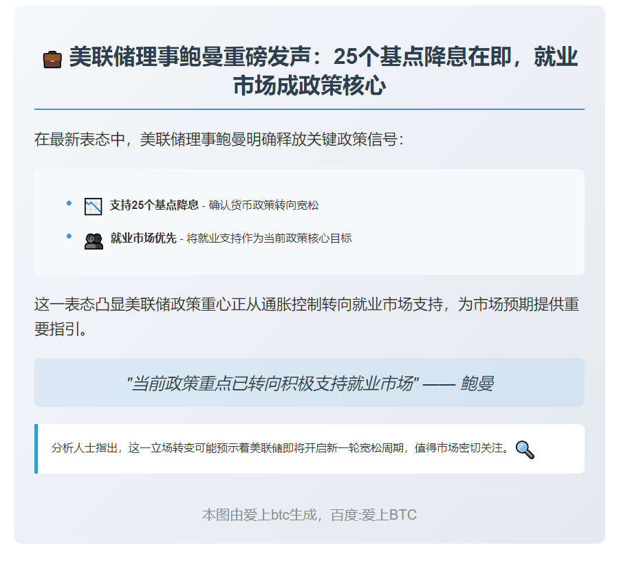 鲍曼支持小幅降息 重视就业市场