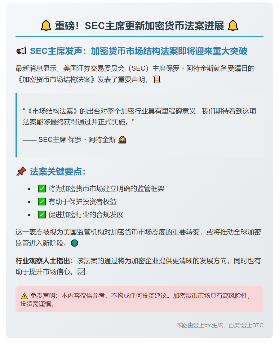 SEC主席更新加密货币法案进展