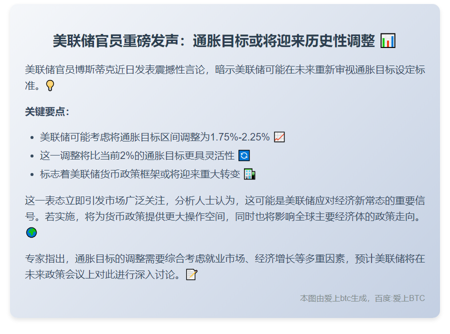 美联储博斯蒂克：或支持通胀目标调至1.75%-2.25%