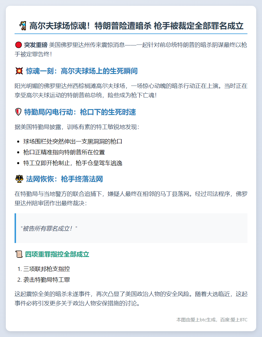 特朗普高尔夫球场刺杀案 枪手罪名成立