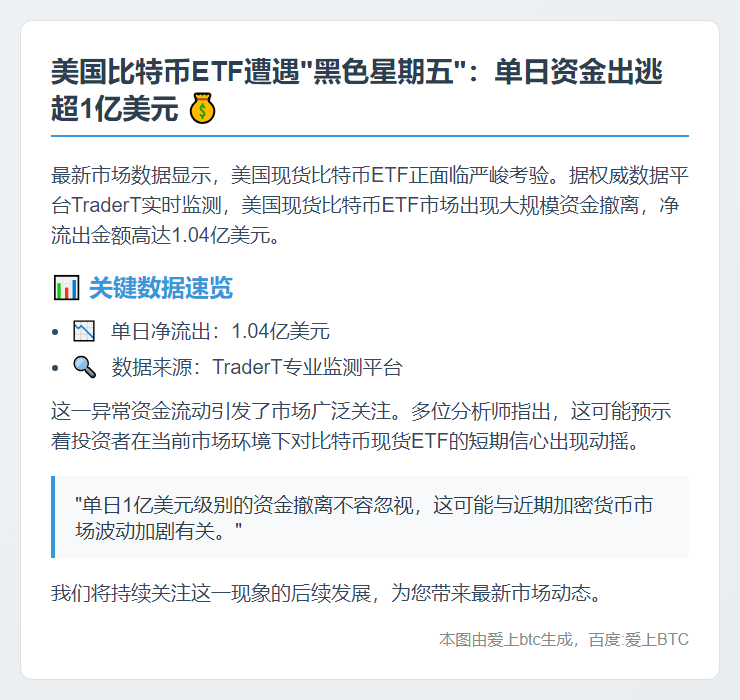 美比特币ETF单日净流出1.04亿美元