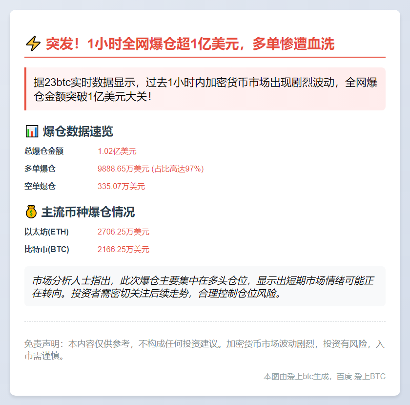 1小时爆仓1亿，多单惨遭血洗