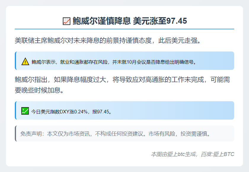 鲍威尔谨慎降息 美元涨至97.45