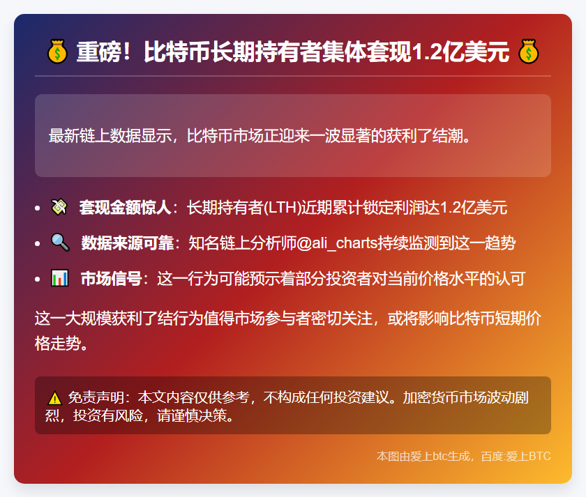 比特币长期持有者套现1.2亿美元
