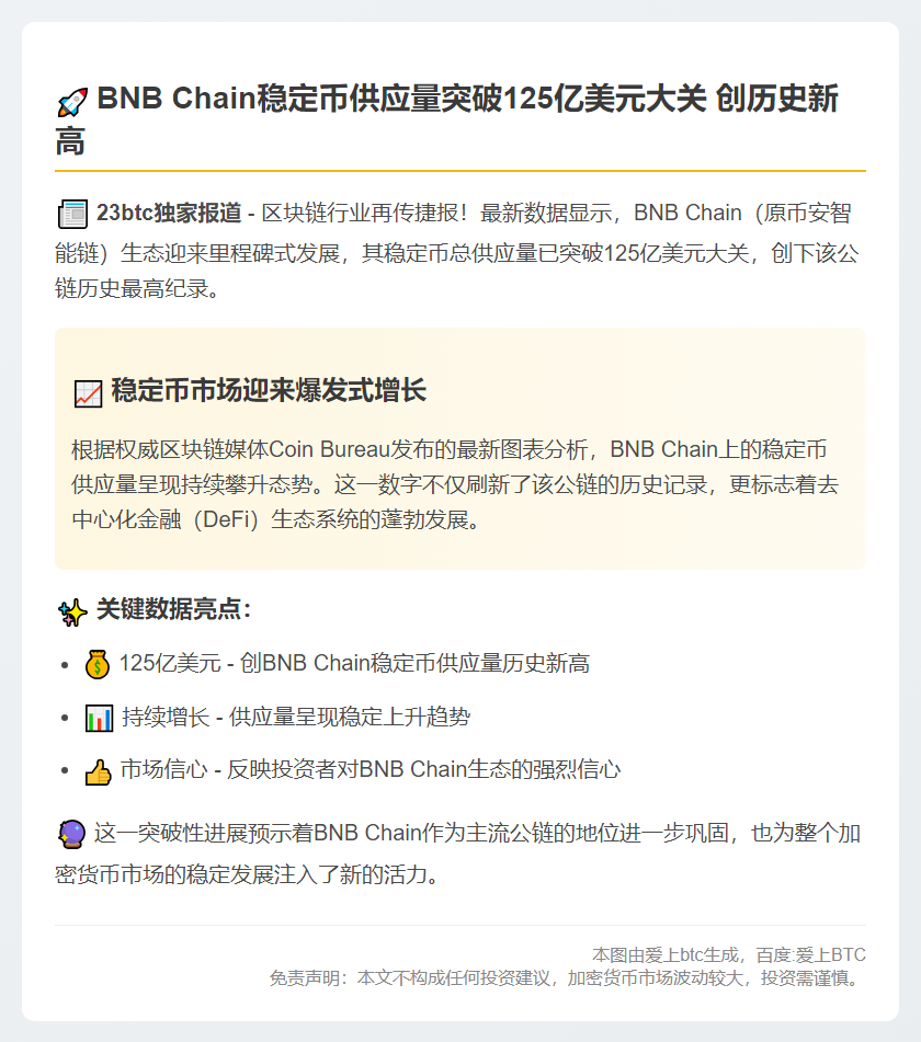 BNB Chain稳定币供应量破125亿美元