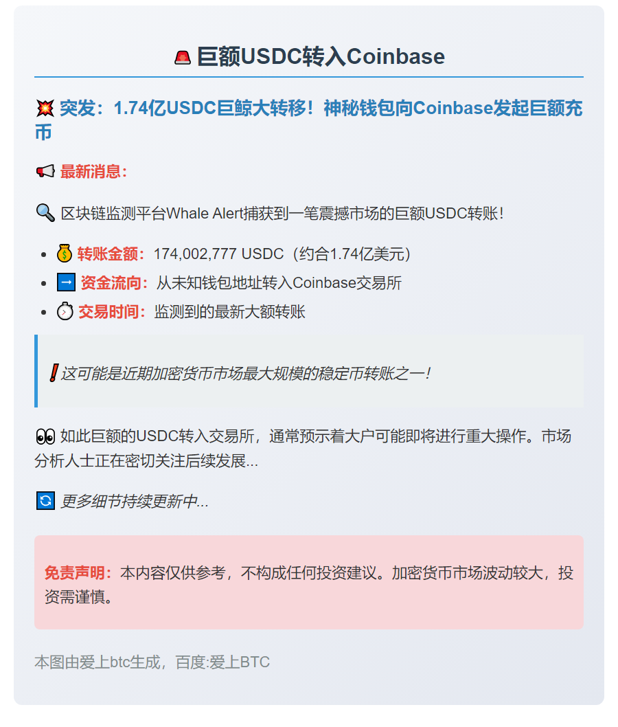 巨额USDC转入Coinbase