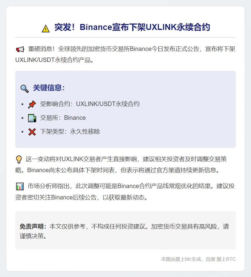 Binance下架UXLINK永续合约