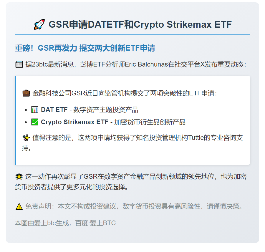 GSR申请DATETF和Crypto Strikemax ETF