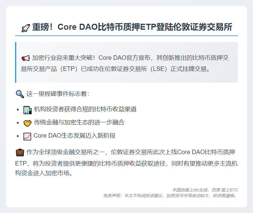 Core DAO比特币质押ETP已在伦敦证券交易所上线