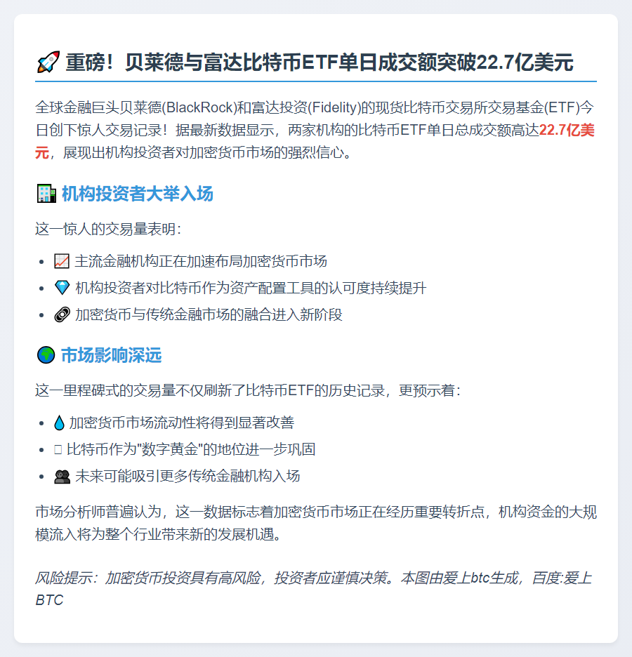 贝莱德富达比特币ETF日交易量超22亿美元