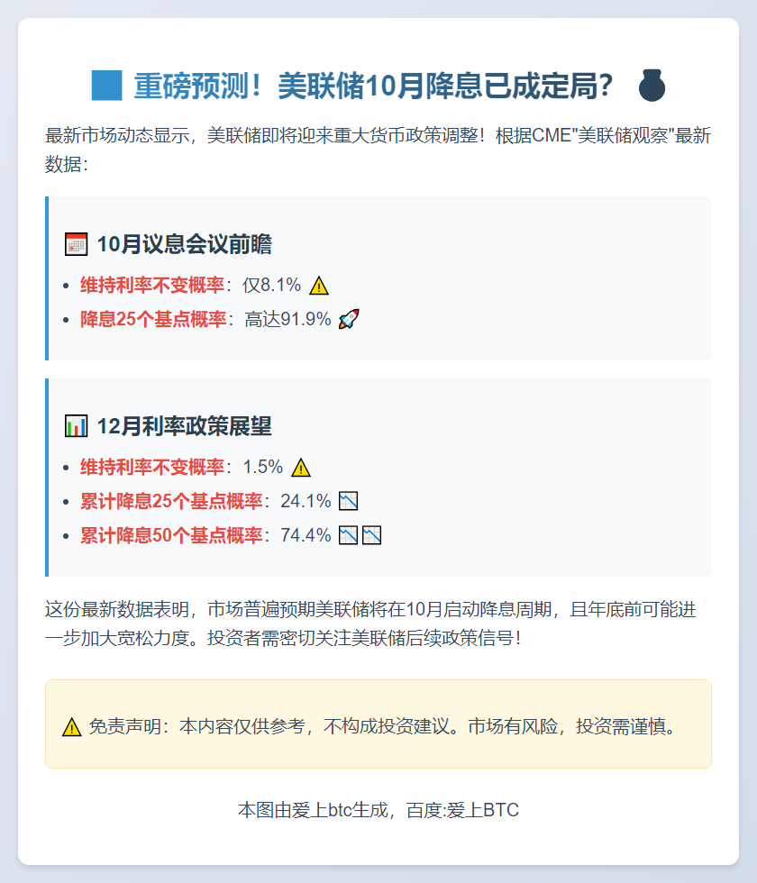 美联储10月降息概率达91.9%