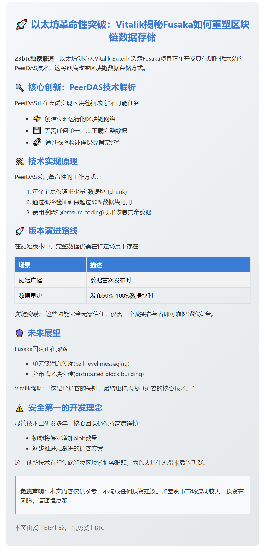 Vitalik：Fusaka开发PeerDAS，实现实时区块链