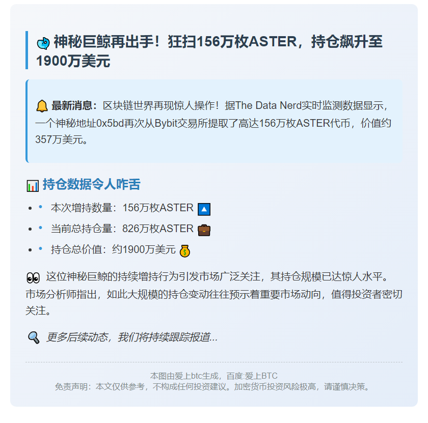 鲸鱼再提156万枚ASTER，总持826万枚