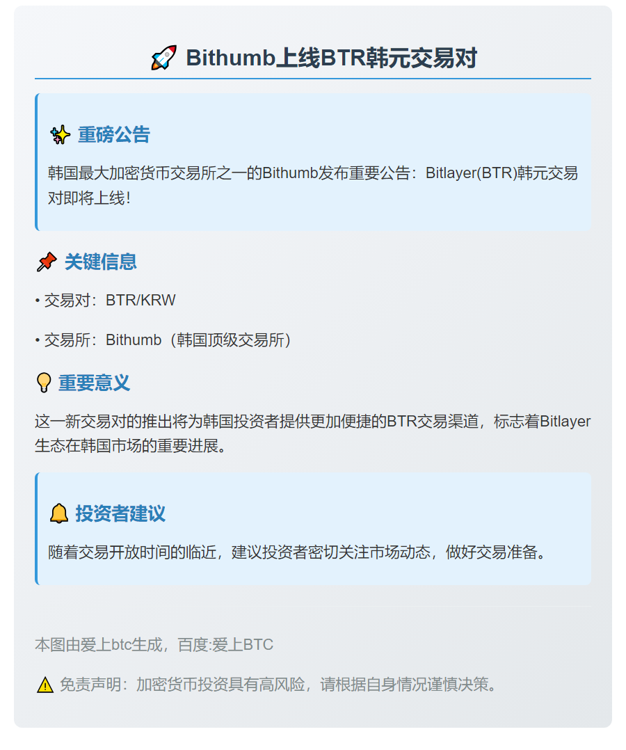 Bithumb上线BTR韩元交易对