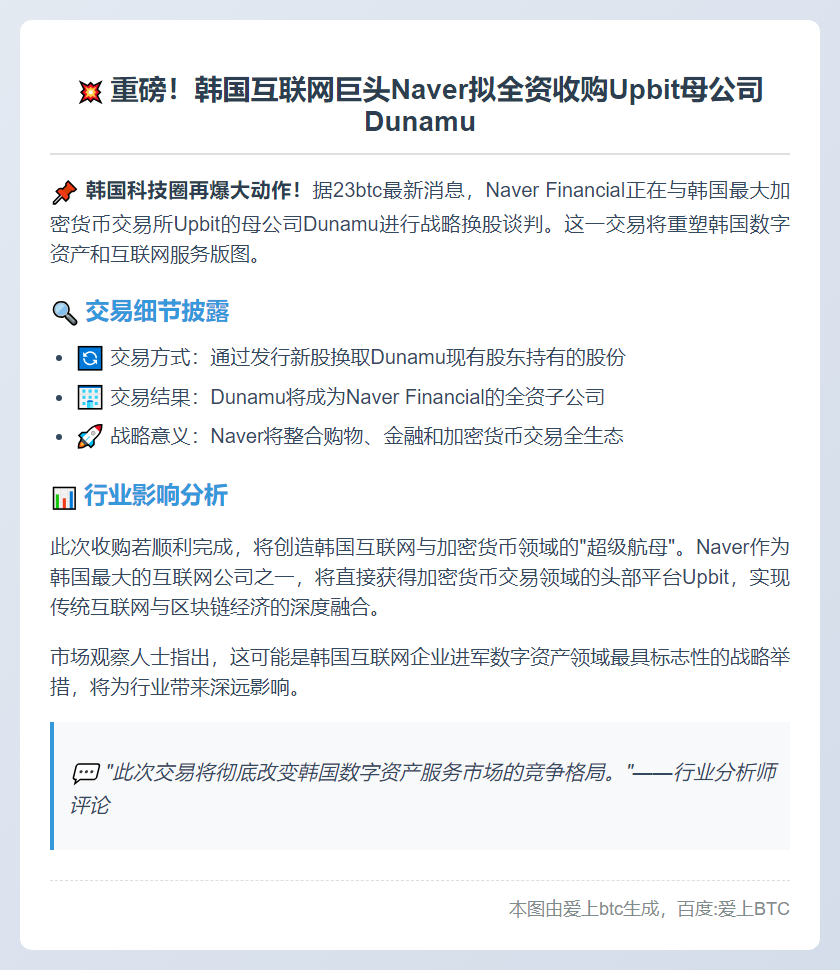 Naver与Dunamu拟全面换股