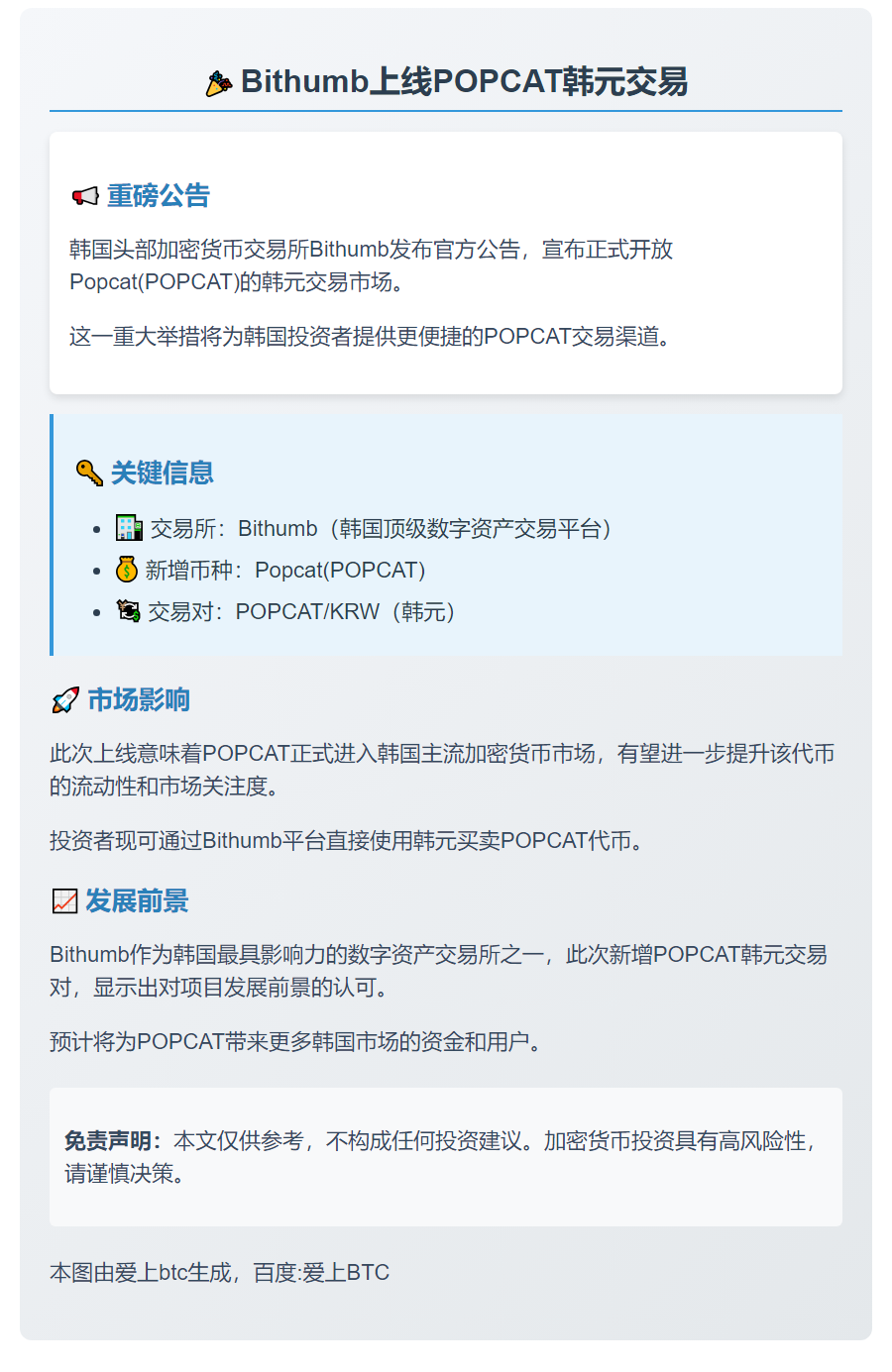 Bithumb上线POPCAT韩元交易