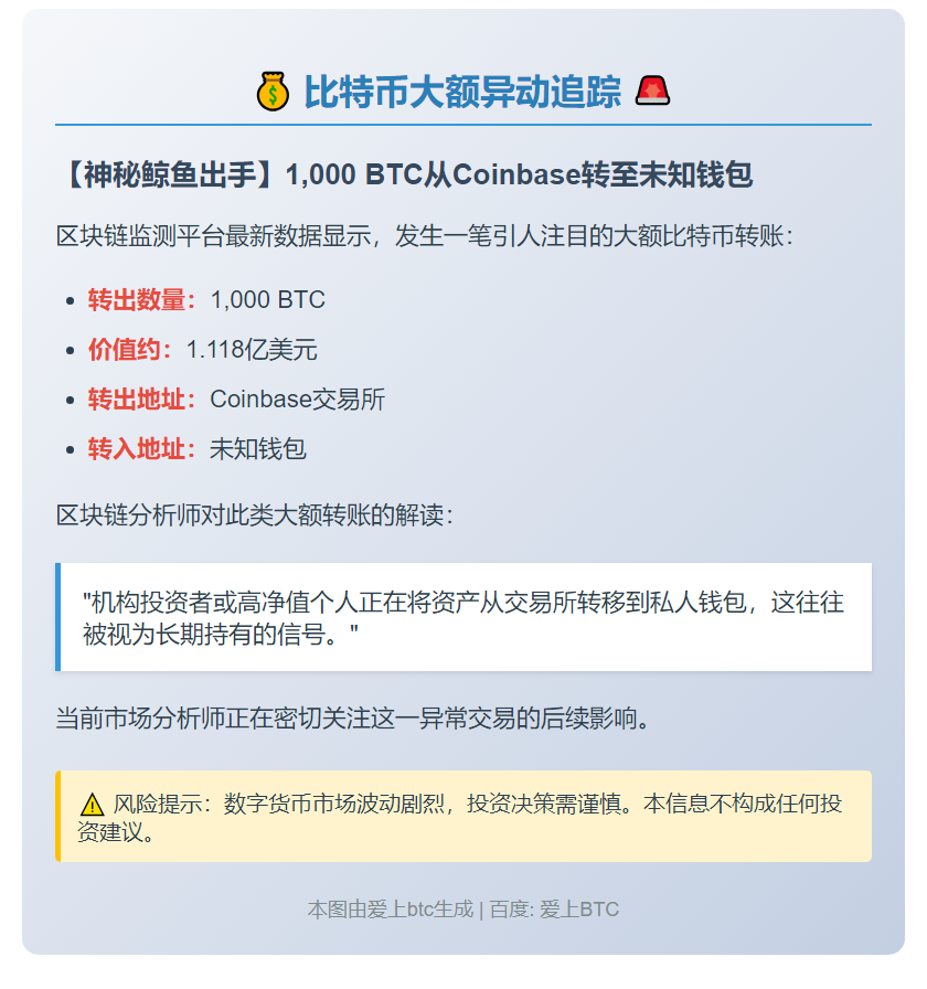 1000枚比特币转至未知钱包