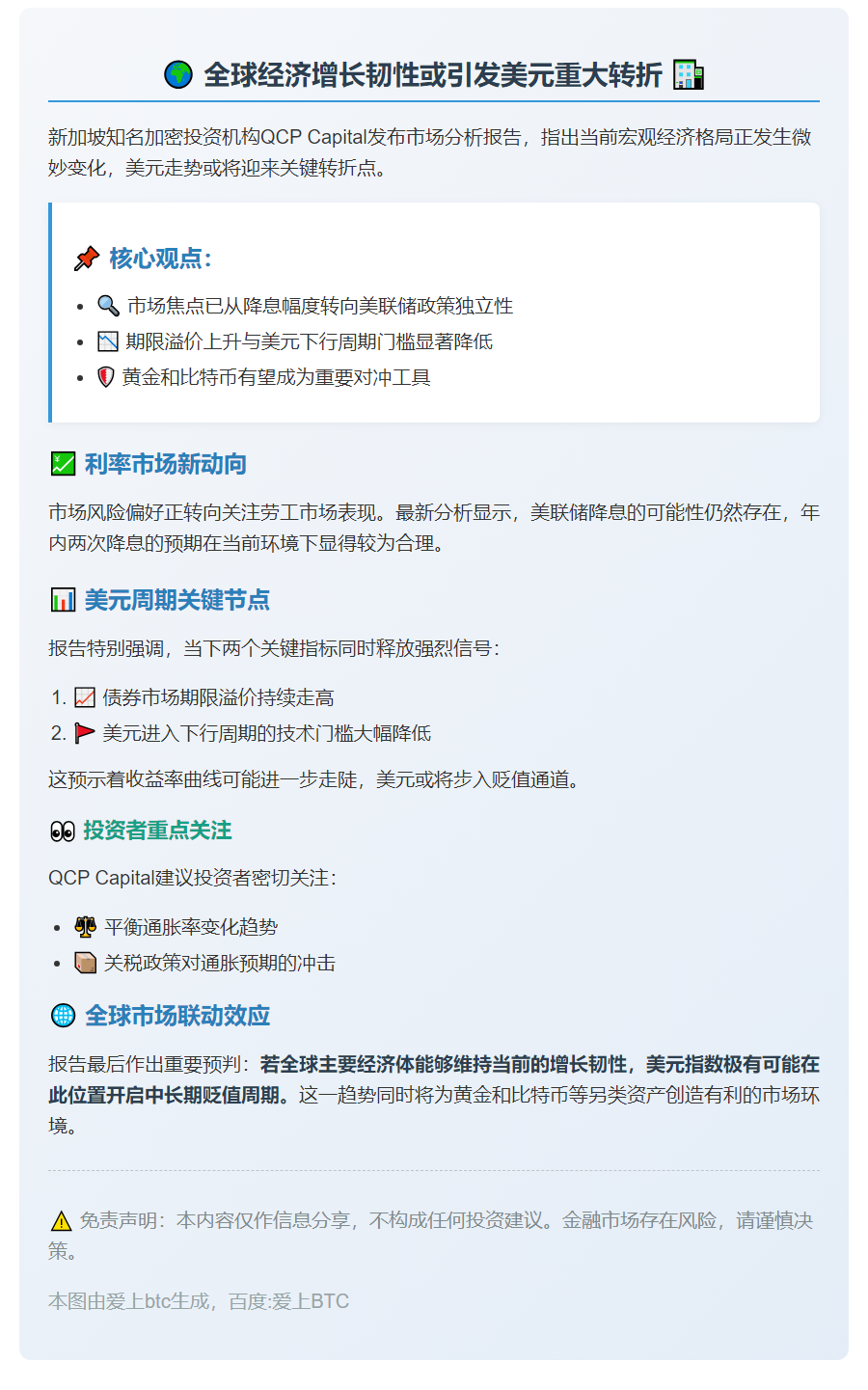 "QCP：若经济稳健 美元或走弱"