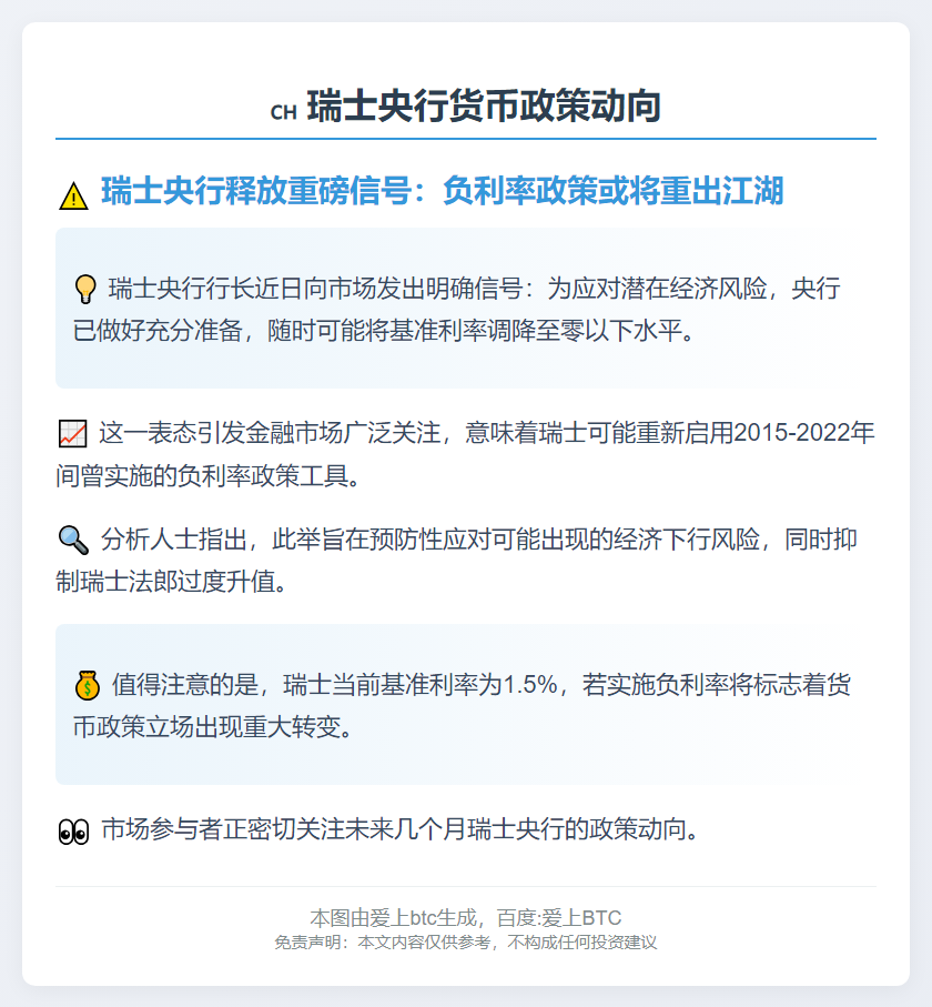 瑞士央行行长：必要时或降息至零下