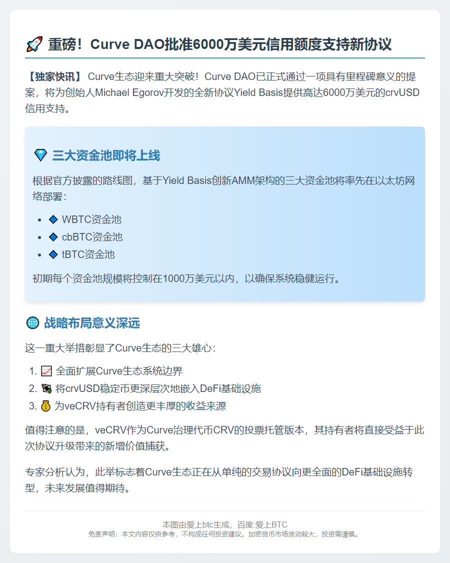 Curve DAO 批准 6000 万 crvUSD 信用额度