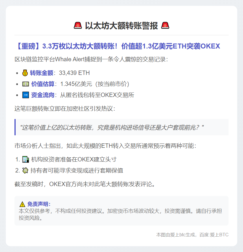 3.3万枚以太坊转入OKEX