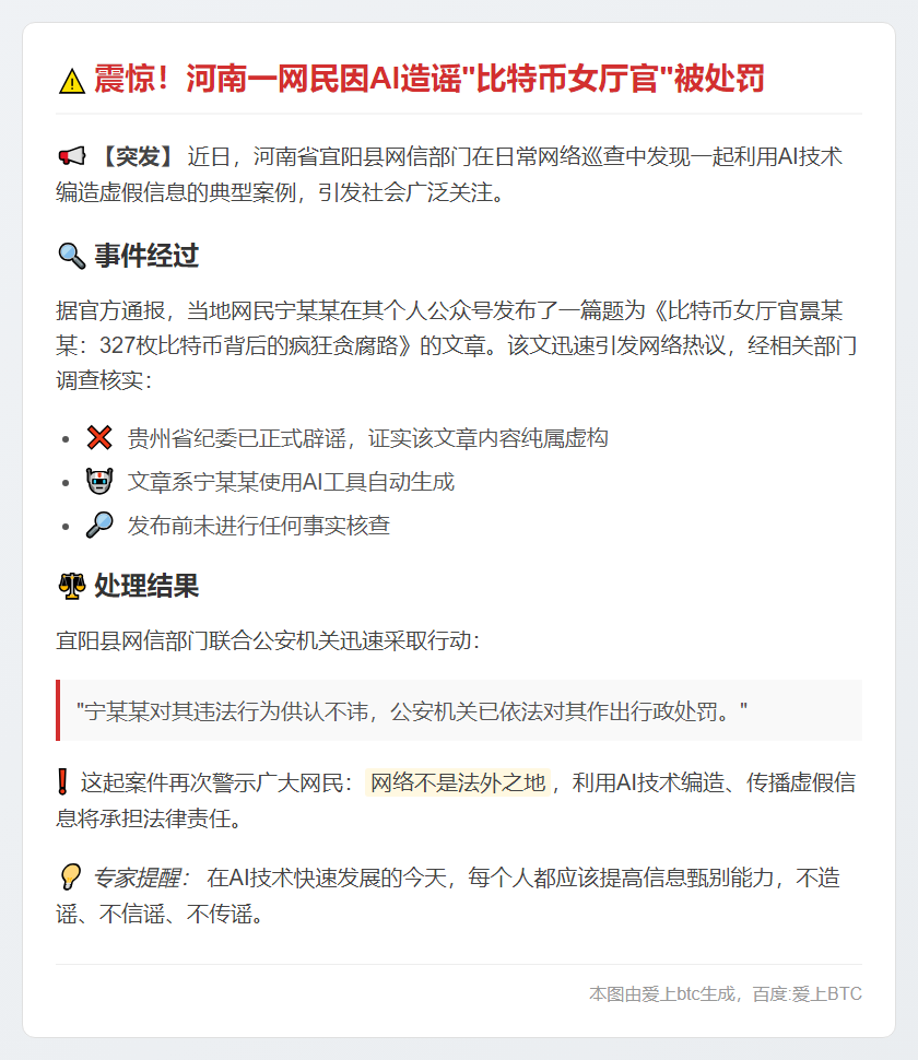 网民AI编造“比特币女厅官”被处罚
