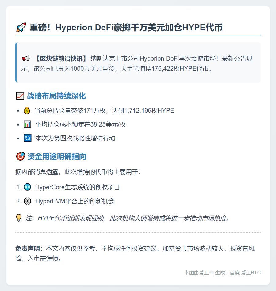 Hyperion增持17.64万HYPE代币