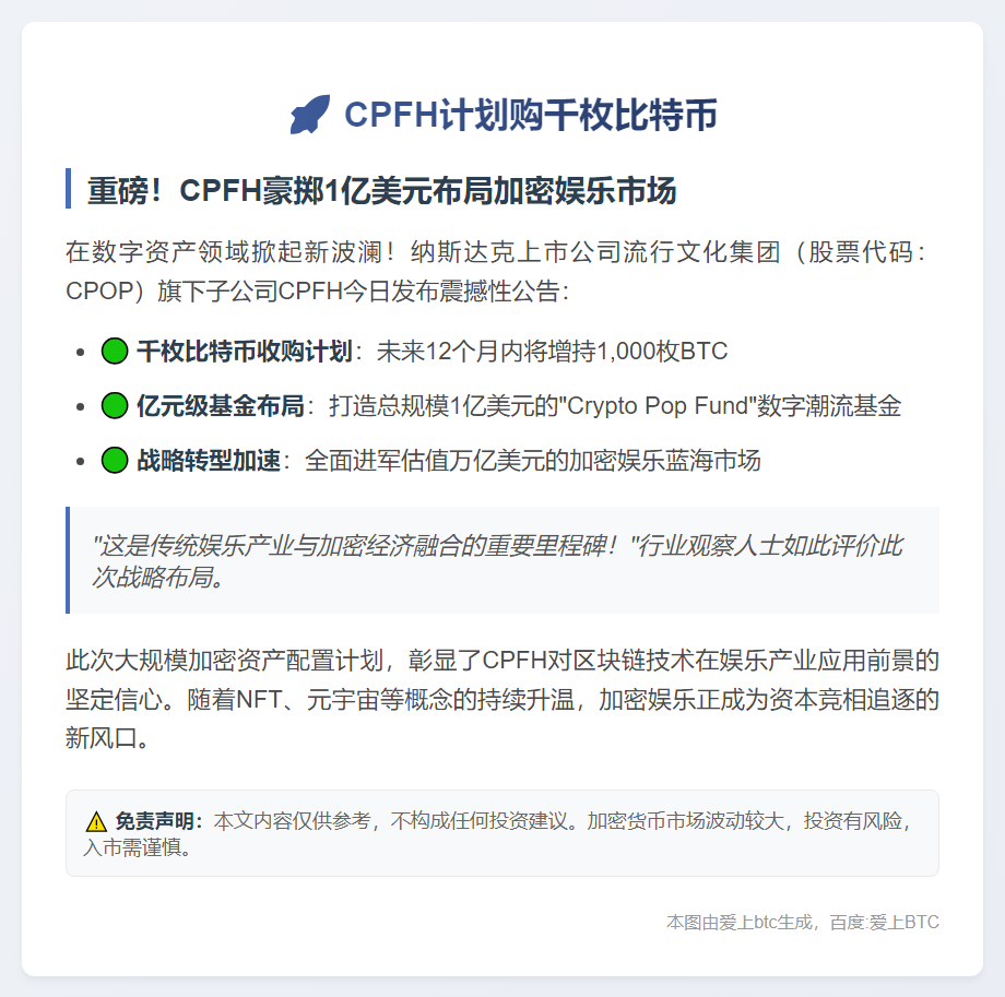 CPFH计划购千枚比特币