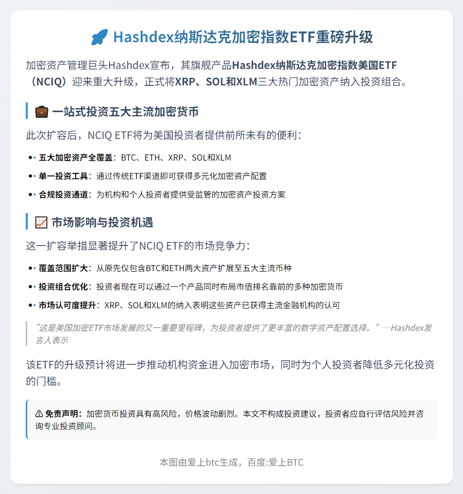 Hashdex ETF 新增 XRP、SOL 和 XLM