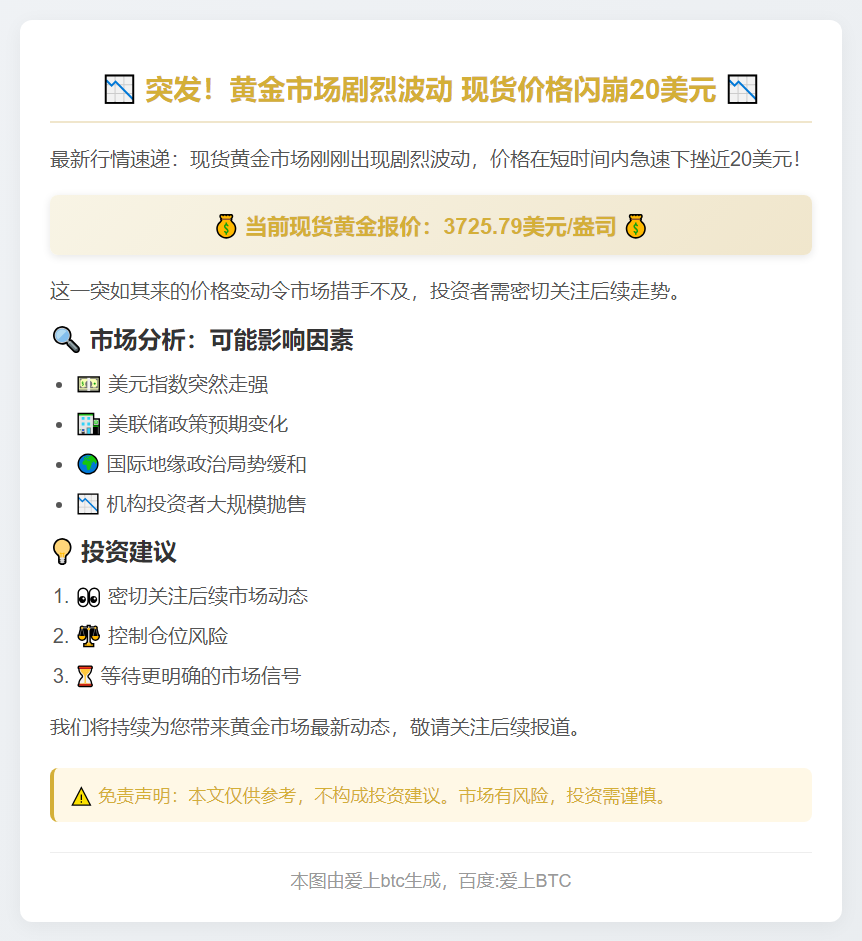 金价短线跌近20美元