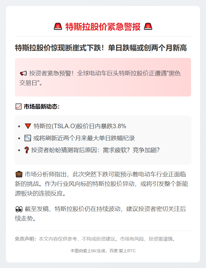 特斯拉股价或创两月最大跌幅