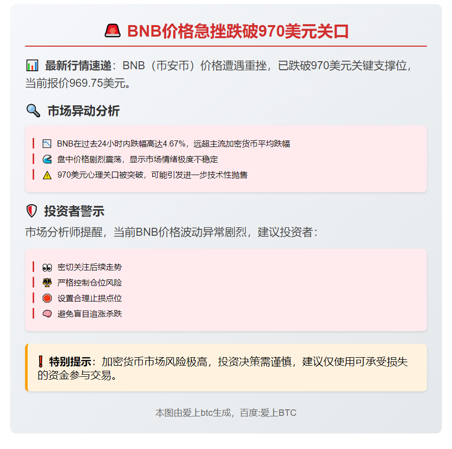 BNB跌破970美元