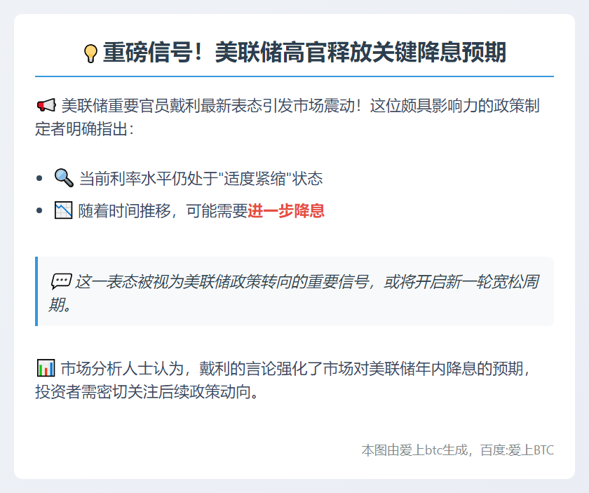 美联储戴利：或需进一步降息