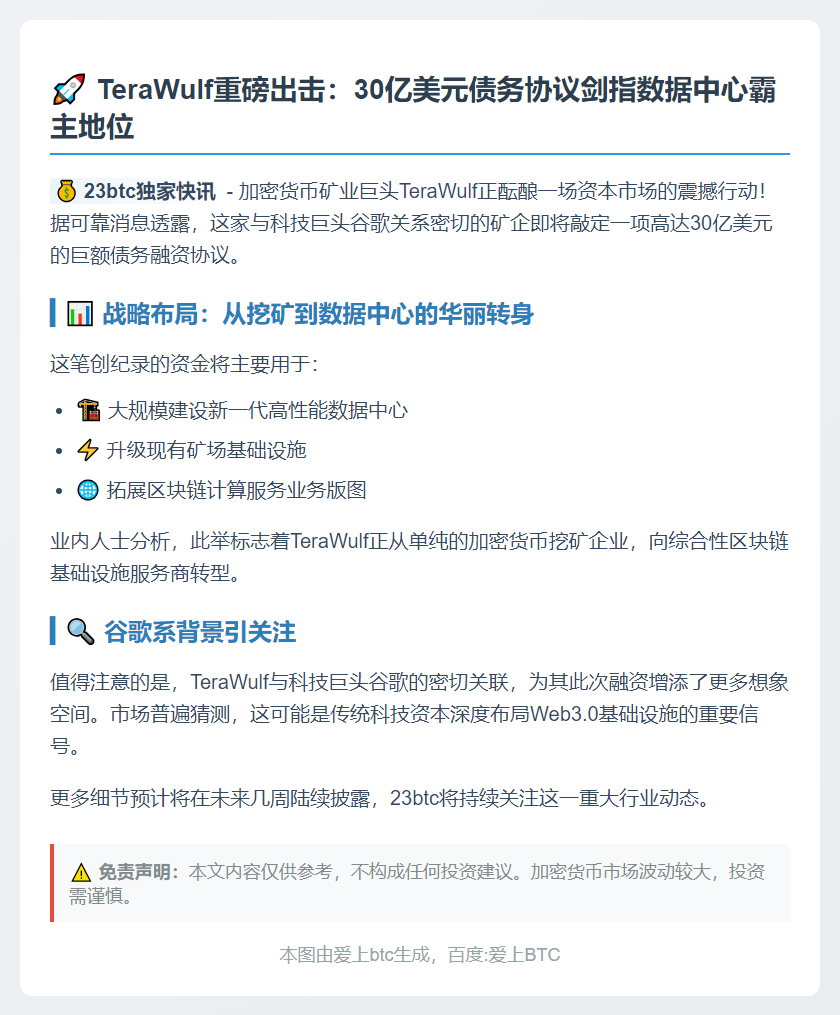 矿企TeraWulf拟30亿美元债务建数据中心