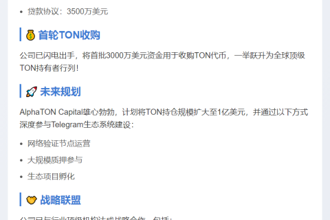 AlphaTON Capital融资7100万美元收购TON代币