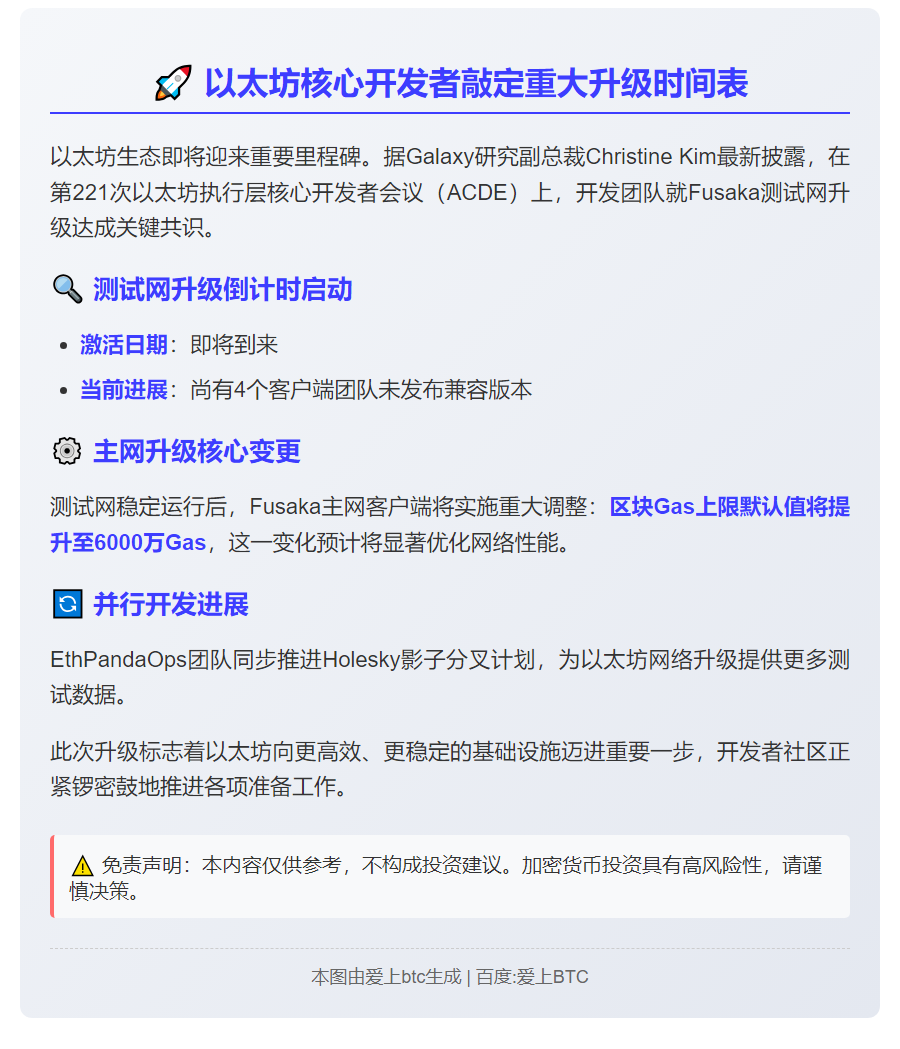 以太坊ACDE会议：Fusaka测试网10月1日升级