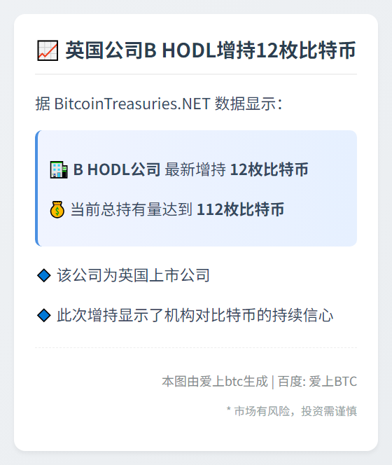 英国公司B HODL增持12枚比特币