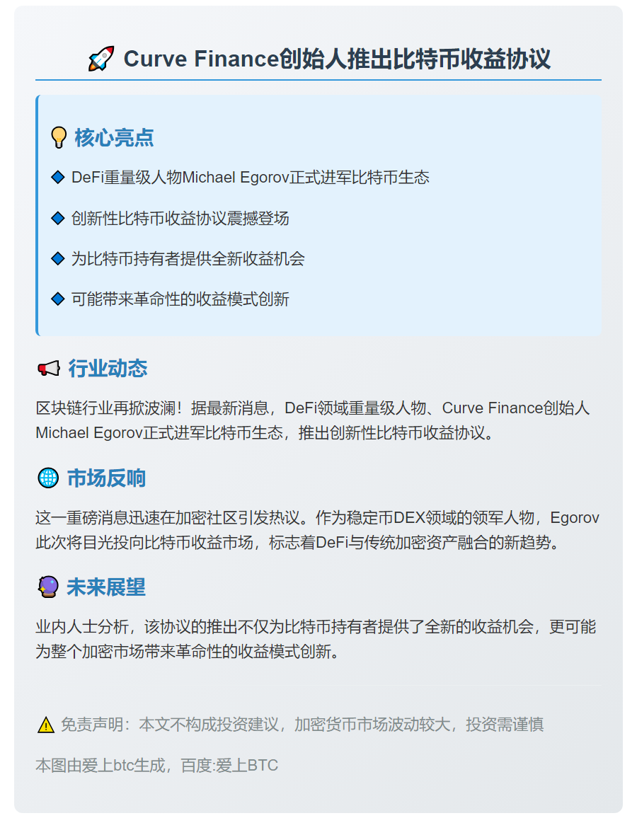 Curve Finance 创始人推出比特币收益协议