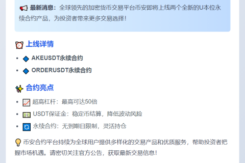 币安上线AKE、ORDER永续合约