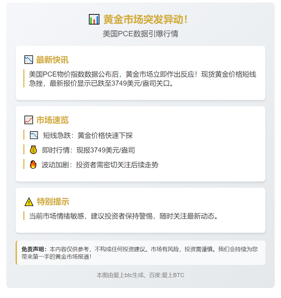 PCE数据致黄金短线跌至3749美元