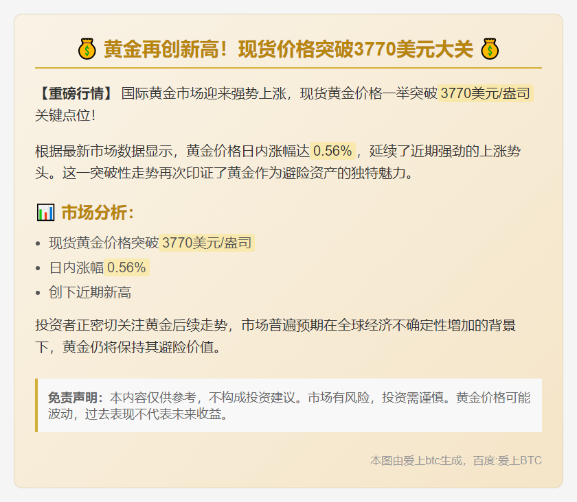 金价突破3770美元