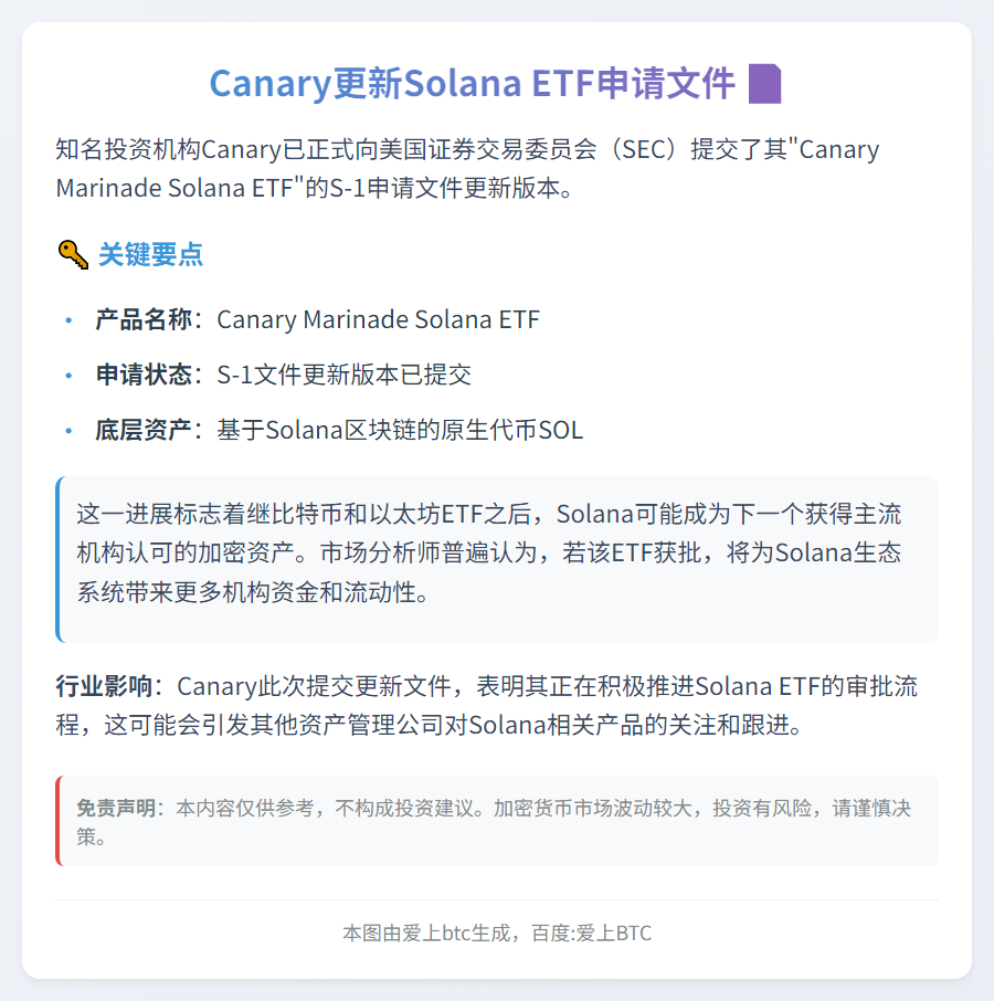 Canary更新Solana ETF申请文件