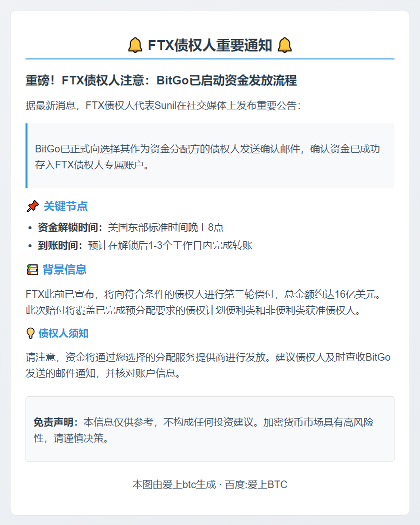 BitGo确认FTX债权人资金到账