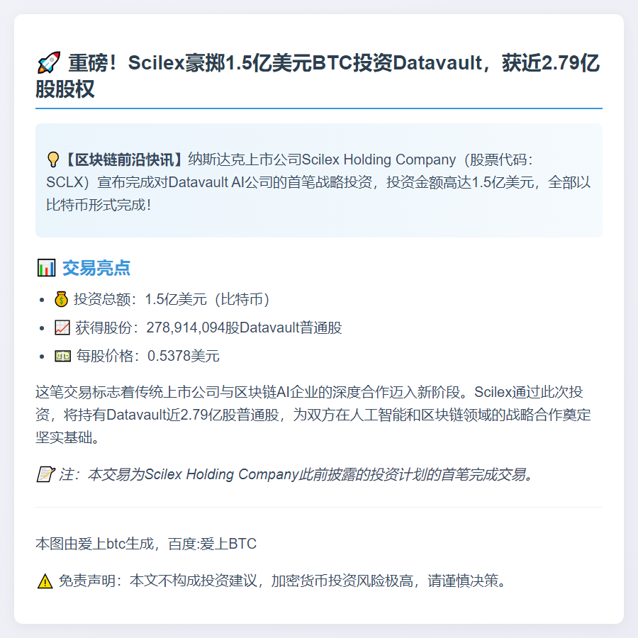 Scilex斥资1.5亿购Datavault股份