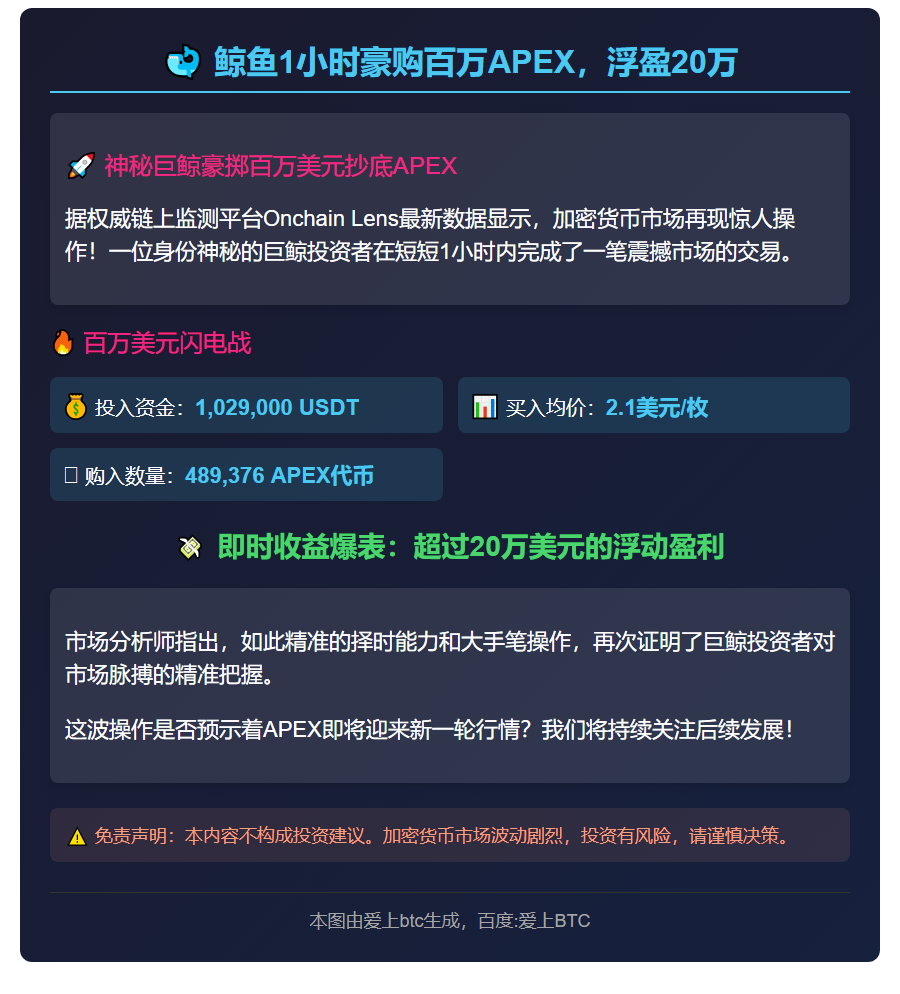 鲸鱼1小时豪购百万APEX，浮盈20万