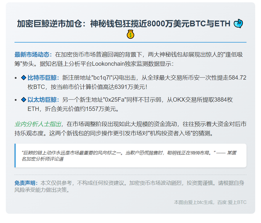 两地址从CEX提取584枚BTC和3884枚ETH