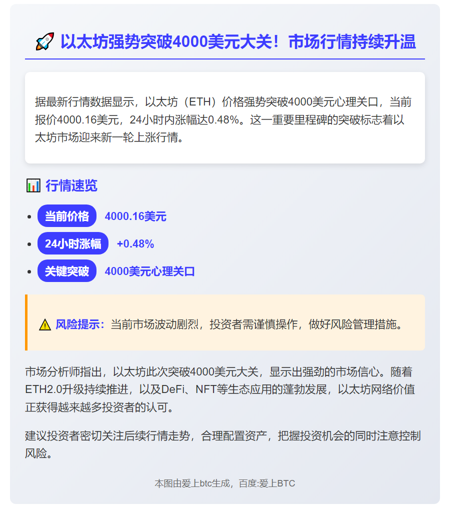 ETH突破4000美元