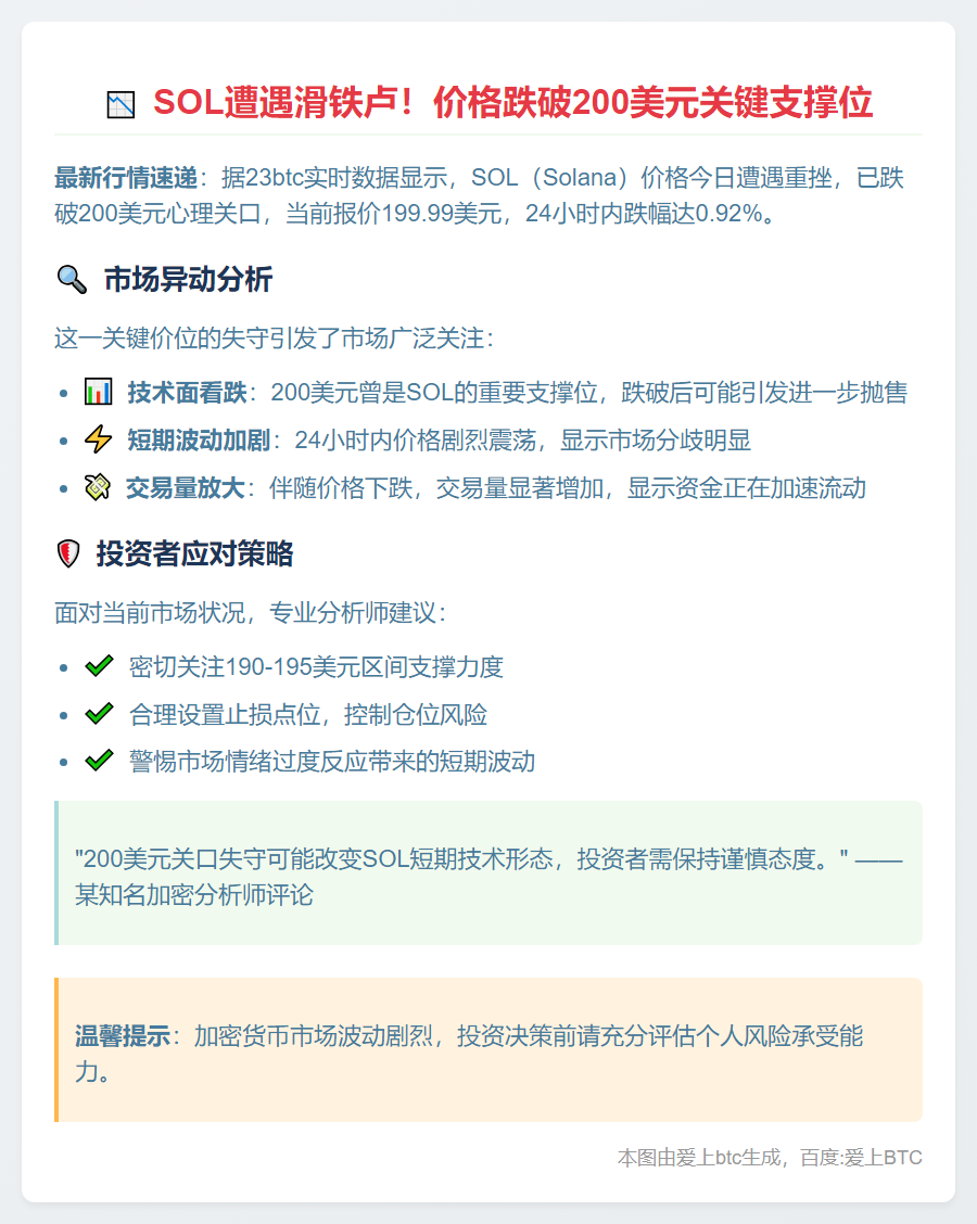 SOL跌破200美元